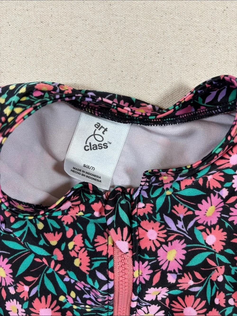 art class Pink Floral Long-Sleeve Two-Piece Swim Set